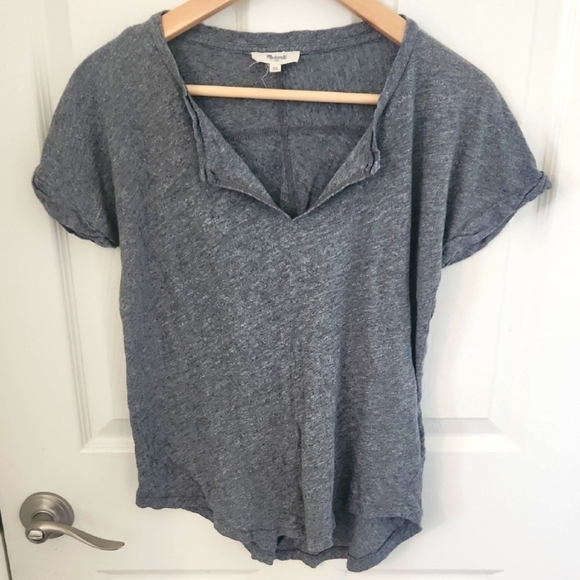 Madewell Tops - Madewell Henley Gray Women's Shortsleeve V-neck Top XS Comfy Casual